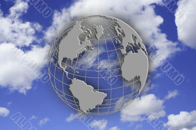 Earth globe over blue sky