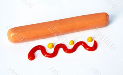 Sausage, ketchup and mustard