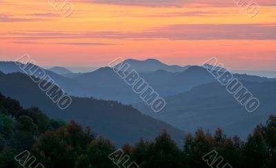 Sunset over the fog