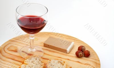 Pate, bread, glass of red wine