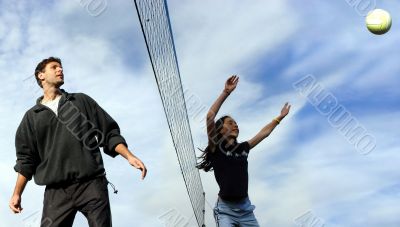 Couple volleyball players