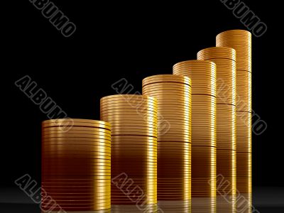 coins business graph over black