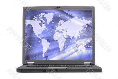 blue world on laptop pc