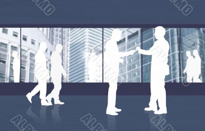 business environment full of people`s silhouettes