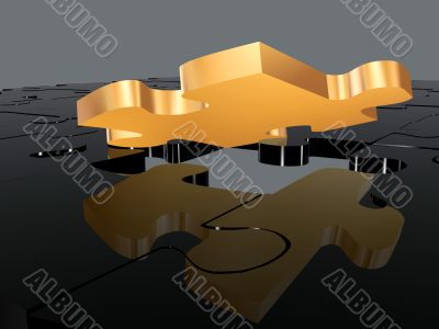 gold puzzle piece in a black puzzle