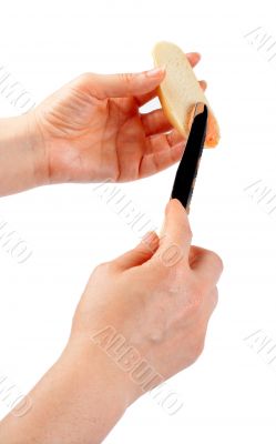 Buttering slice of bread