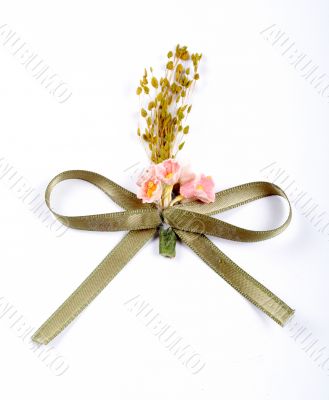 Green ribbon with pink flowers