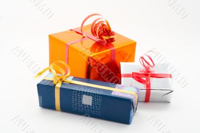 Three gift boxes white background