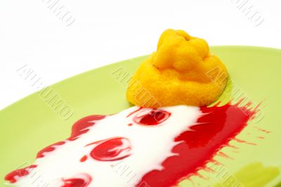 Dessert with cream and lemon