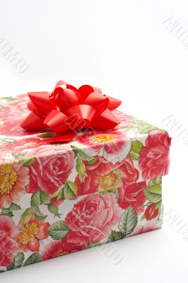 Gift box with red ribbon