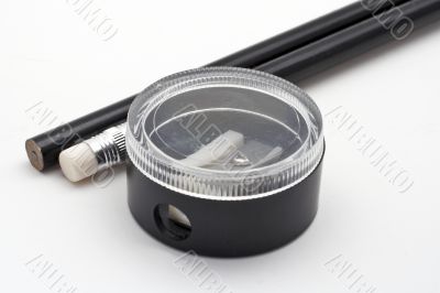 Isolated pencils and sharpener
