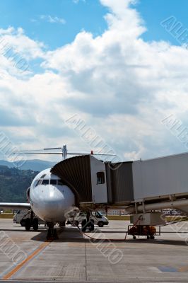 Boarding an airplane