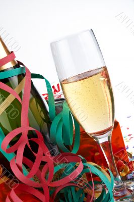 Champagne glass and bottle