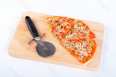 Slices of Italian pizza and cutter