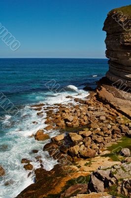The sea breaking in cliffs