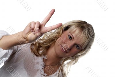 young woman victory sign