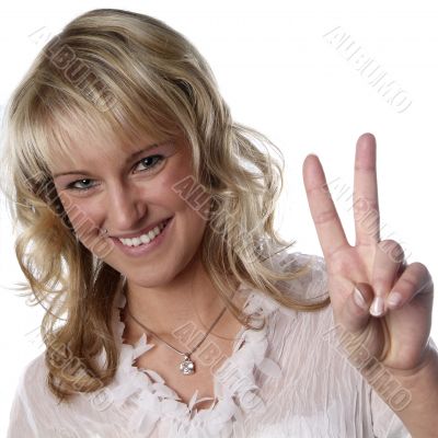 young woman victory sign