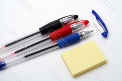 Three ballpoints and notes