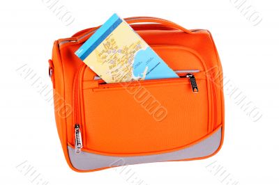 Orange handbag with map