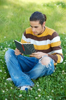 Casual boy reading