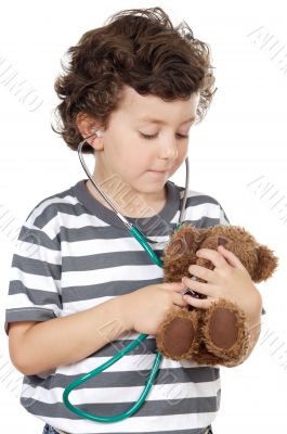 examining his bear
