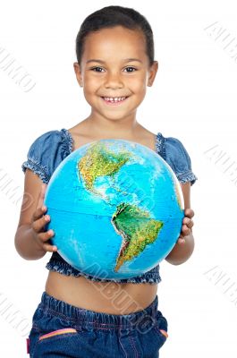 Girl with a globe of the world