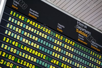 Departures board at airport