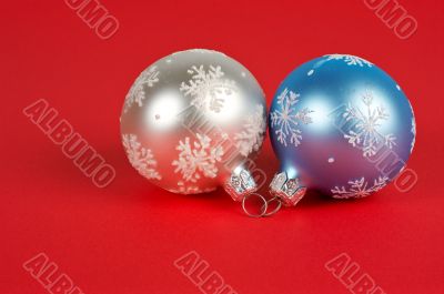 One white and blue Christmas ball