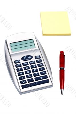 Notes, pen and calculator