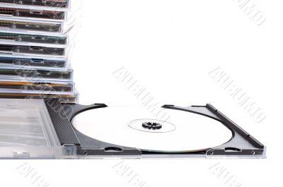 CD box open ahead of cds stack