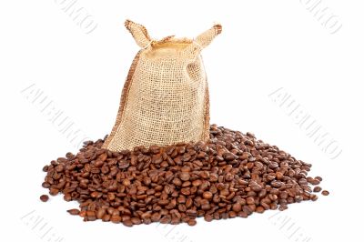 Burlap sack and coffee beans