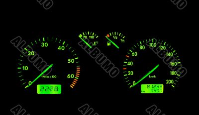 Green neon car dashboard