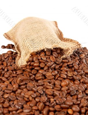 Burlap sack and coffee beans