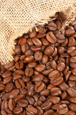 Burlap sack and coffee beans