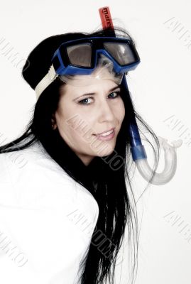 woman with diving goggles