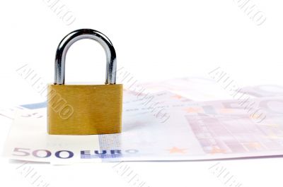 Locked padlock and money