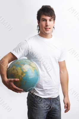 globe under his arm