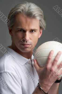 portrait of sporty man, the ball and his hands