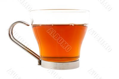 Glass cup of tea with lemon