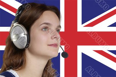 young woman with head set