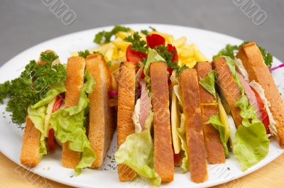 club sandwich with french fries
