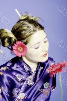 geisha with flowers