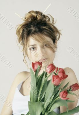 woman with tulips