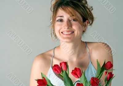 woman with tulips