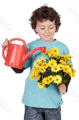 adorable boy with flowers