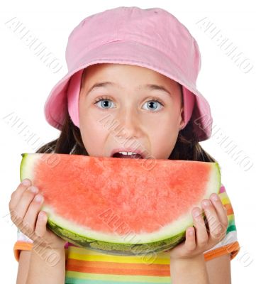 adorable girl eating watermelon