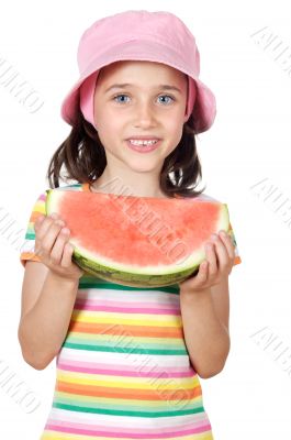adorable girl eating watermelon