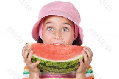 adorable girl eating watermelon
