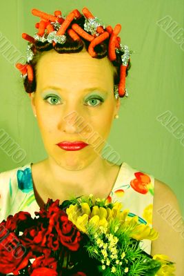 housewife with flowers