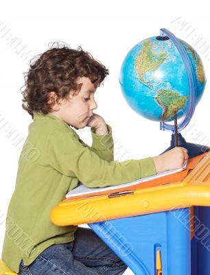 adorable boy writing